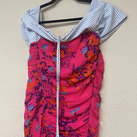 Tanya Taylor Virginia Off The Shoulder Pink Multi Print Midi Dress size S - Picture 5 of 6